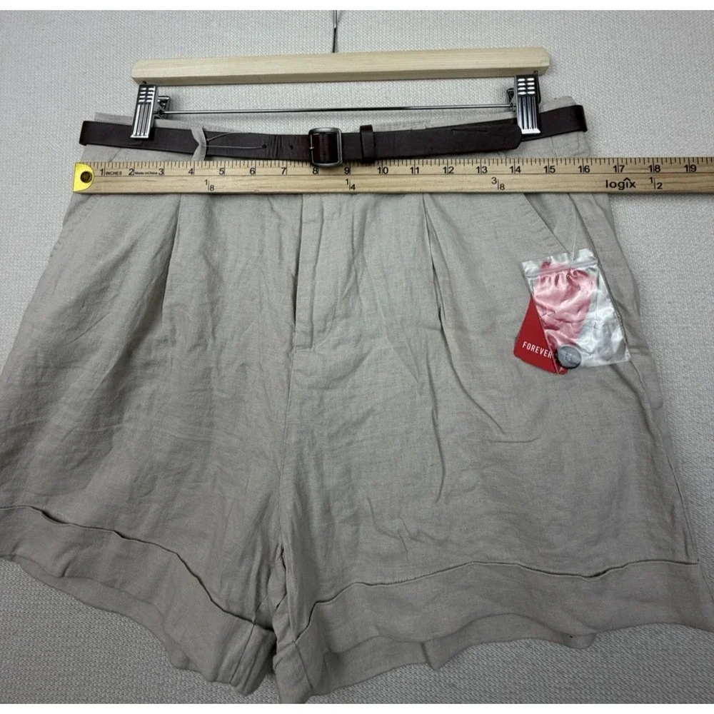Forever 21 Linen Blend Belted High Waist Shorts Size‎ 30 Juniors (M/L) NWT Beige